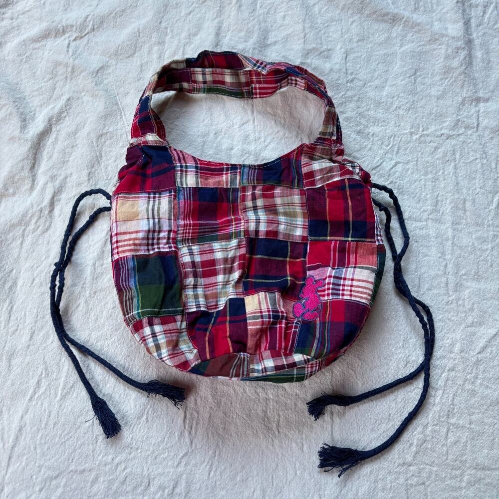 Vintage Walt Disney World Patchwork Madras Hobo Bag Mickey